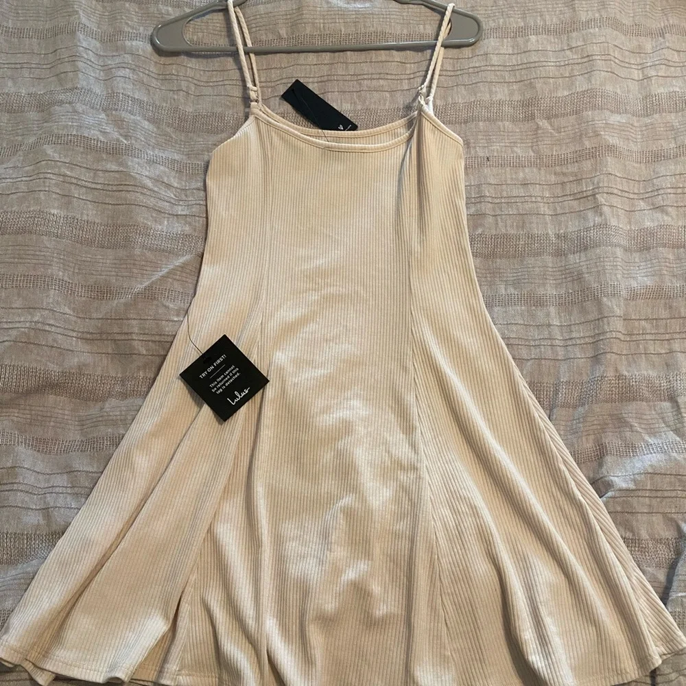 Lulu’s Flare For Life Cream Ribbed Knit Sleeveless Mini Dress - Picture 7 of 7